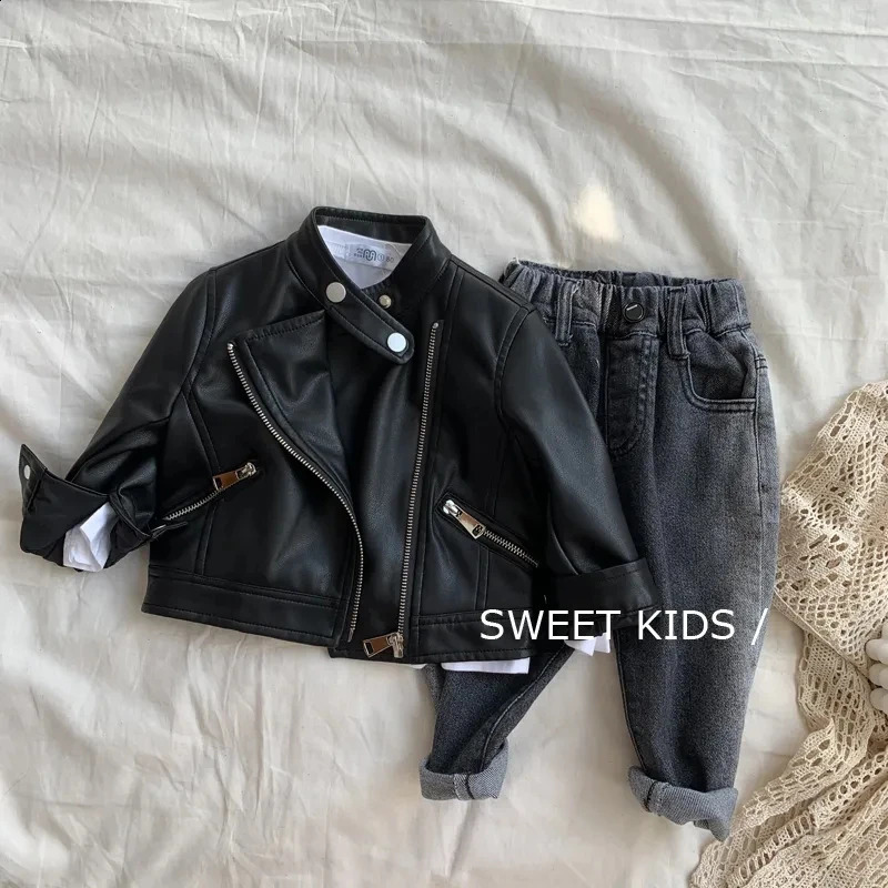 Spring Autumn Boys Leather Jackets For 1-6 Years Classics Handsome Baby Boy Pu Outerwear Kids Clothing Zipper Fly Coats 241223