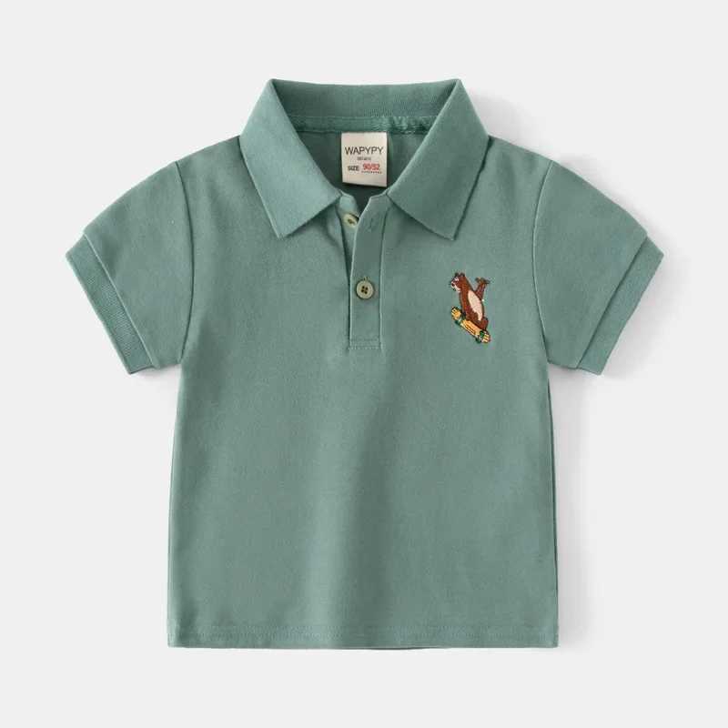 Summer new childrens short sleeved T-shirt embroidered polo shirt for boys fashionable and breathable cotton 3-8 years old 4 colors W241223