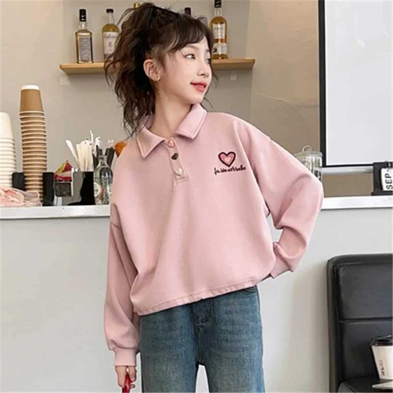 2024 childrens polo clothing autumn long sleeved polo T-shirt for girls lapel sports shirt heart age 5-14 years old W241223
