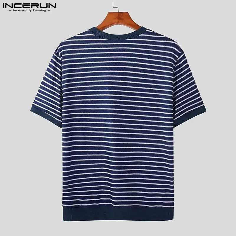 INCERUN Tops 2024 Korean Fashion Mens Contrasted Stripe Design T-shirt Casual Simple Full Match Short Sleeve Camiseta S-5XL W241223