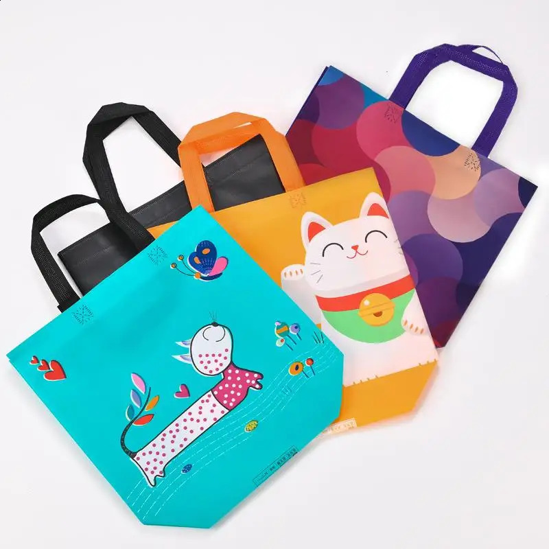 Nonwoven Fabric Shopping Bag For Women Printed Folding Eco Travel Grocery Reusable Film Coated Storage Bags Pouch 241213