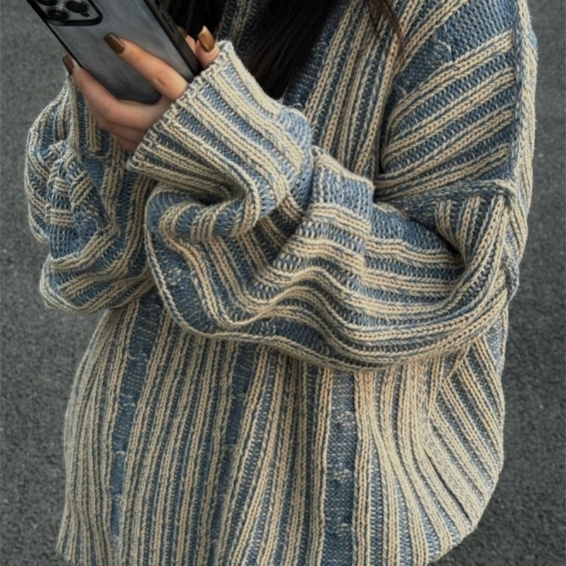 American Vintage Pullovers for Women Long Sleeve Aesthetics Streetwear Lazy Style Sweaters Y2k Casual Loose Clothing 2024 241223