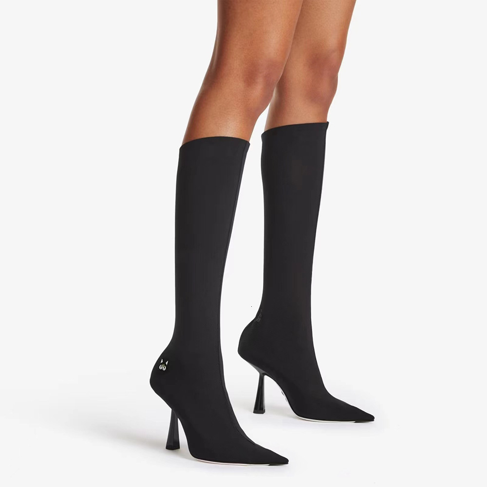 2024 New European And American Pointed High Heels Sexy Rhie Elastic Long Thin Tube Fashionable Women's Boots