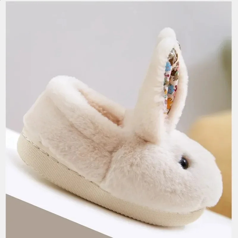 Children Indoor Slippers Winter Warm Cotton Shoes Kids Home Floor Slippers Cartoon Rabbit Anti-slip Boys Girls Plush Footwear 241223
