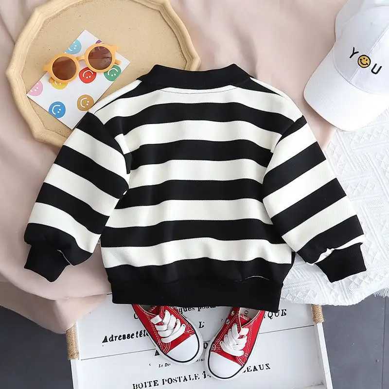 New Winter and Autumn Childrens Striped Shirt Long Sleeve Polo Shirt Childrens Boys and Girls Thick Collar Zipper Top Childrens Clothing W241223