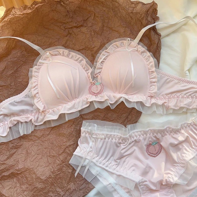 Cute Lolita gerie Women's Japanese Sweet Bow No Underwire Small Boobs Gathered Not Empty Cup Bra