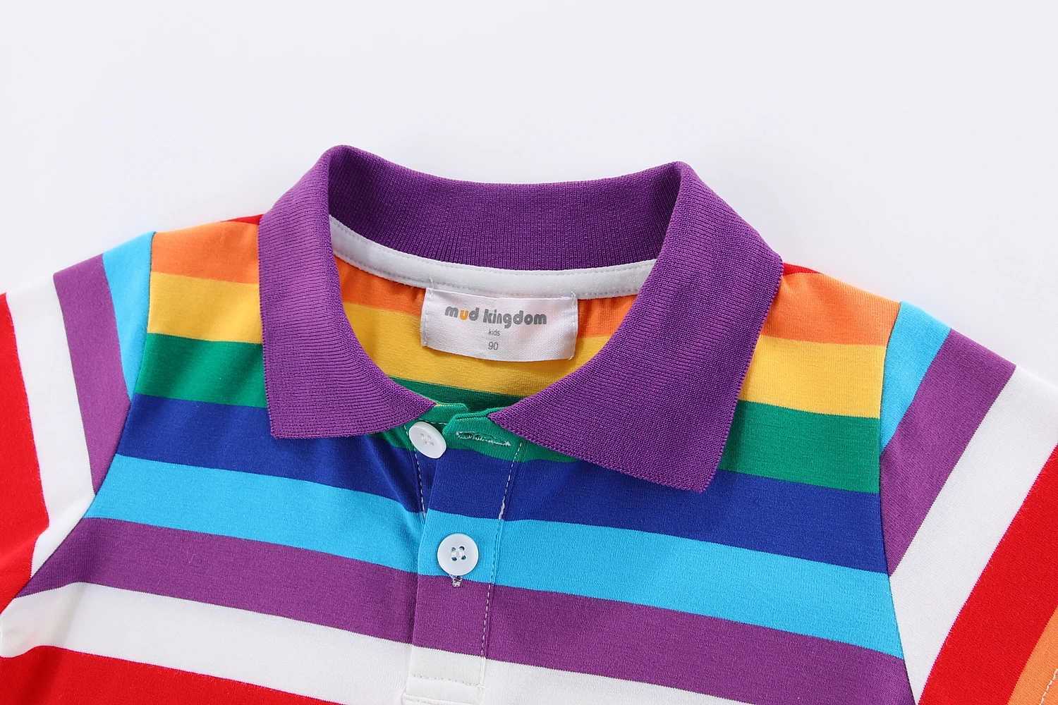 Mudkingdom boys polo shirt rainbow striped T-shirt girls summer T-shirt short sleeved school uniform collar top W241223