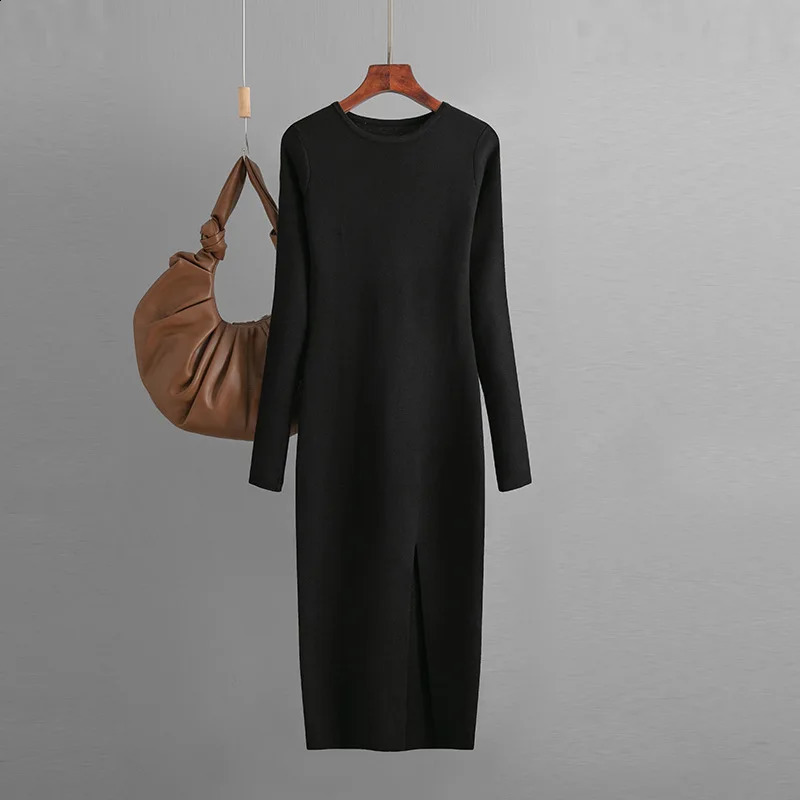 HLBCBG Elegant Winter Long Sleeve Pullover Midi Dress Thick Warm bodycon Party Dresses O Neck Knit Women Sweater 241218