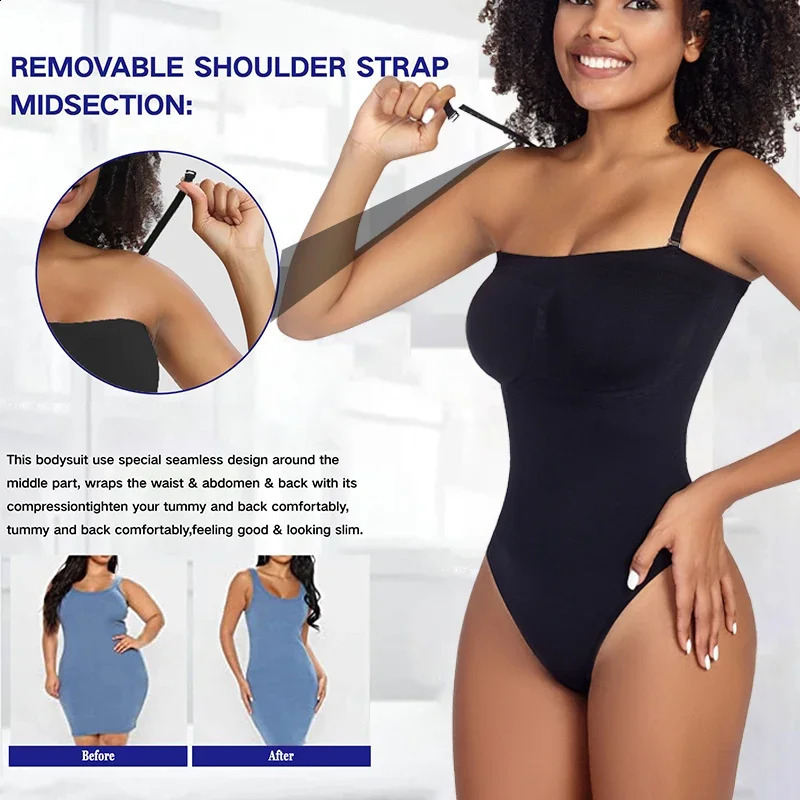 Off Shoulder Bustier Tube Top Strapless Bodysuit Women Thongs Shapewear Tummy Control Body Shaper Waist Trainer Skinny Underwear 241224