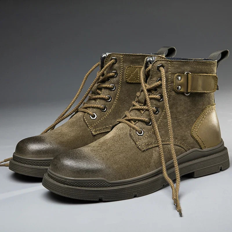 winter mens boots with lace up fur and velvet denim ankle boots style mens thick soled Nubuck leather outdoor boots 241223