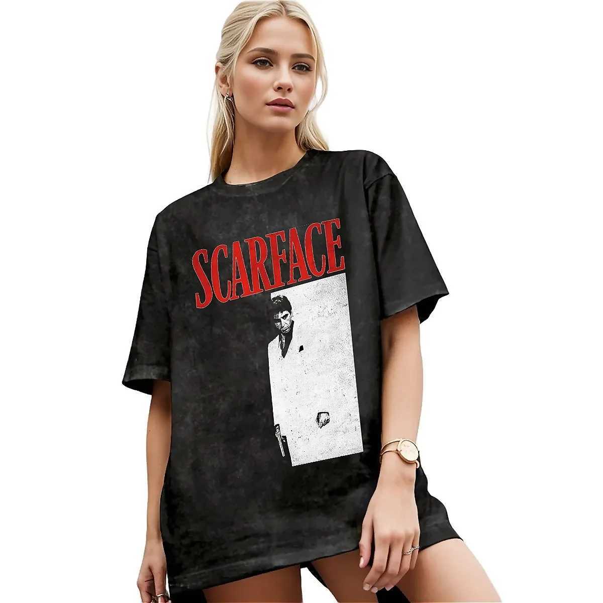 Scar face classic movie wash T-shirt mens Tony Montana awesome simple T-shirt beach O-neck Harajuku T-shirt oversized W241223