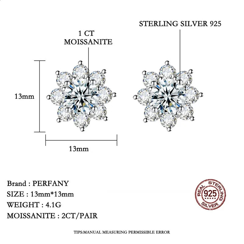 PERFANY 0.3-1CT Earrings for Women S925 Pure Silver Snowflake Simulation Diamond Earrings Wedding High-end Jewelry 241224