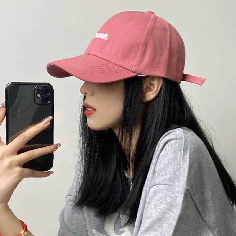 JK Korean Pink Baseball Hat Womens Letter Embroidered Button Foot Cap Outdoor Sports Hip Hop Cool Girl Truck Hat W241225