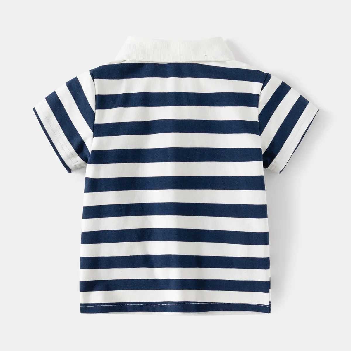 Summer Slish Boys Short-Sleeve Striped T-Shirt Casual Breathable Cotton Polo Shirt for Kids Print Ages 3-8XJ241225