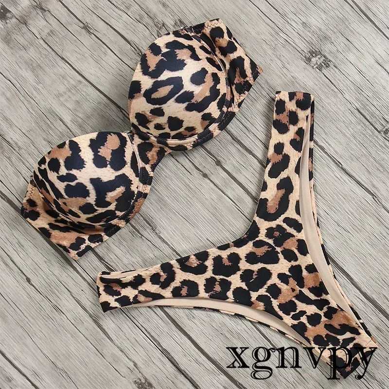 Xgnvpy sexy womens bikini swimsuit push up bra bikini set two-piece swimsuit low waist beachwear leopard print setW241225
