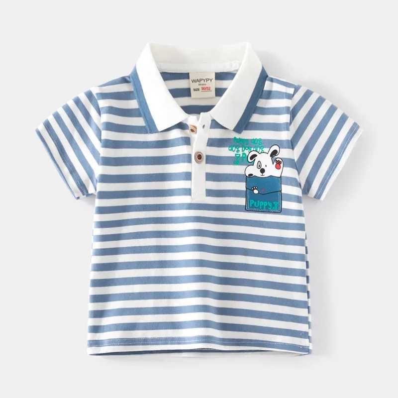 Kids Printed Short Sleeve T-shirt Summer Boys Loose Contrast Striped Polo Shirt Children Breathable Cotton for Ages 3-8XJ241225