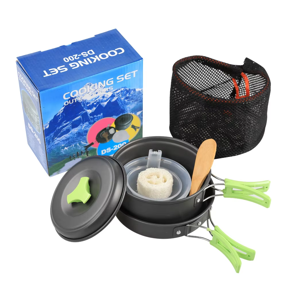 outdoor portable aluminum camping kitchen cookware set camping pot fry pans