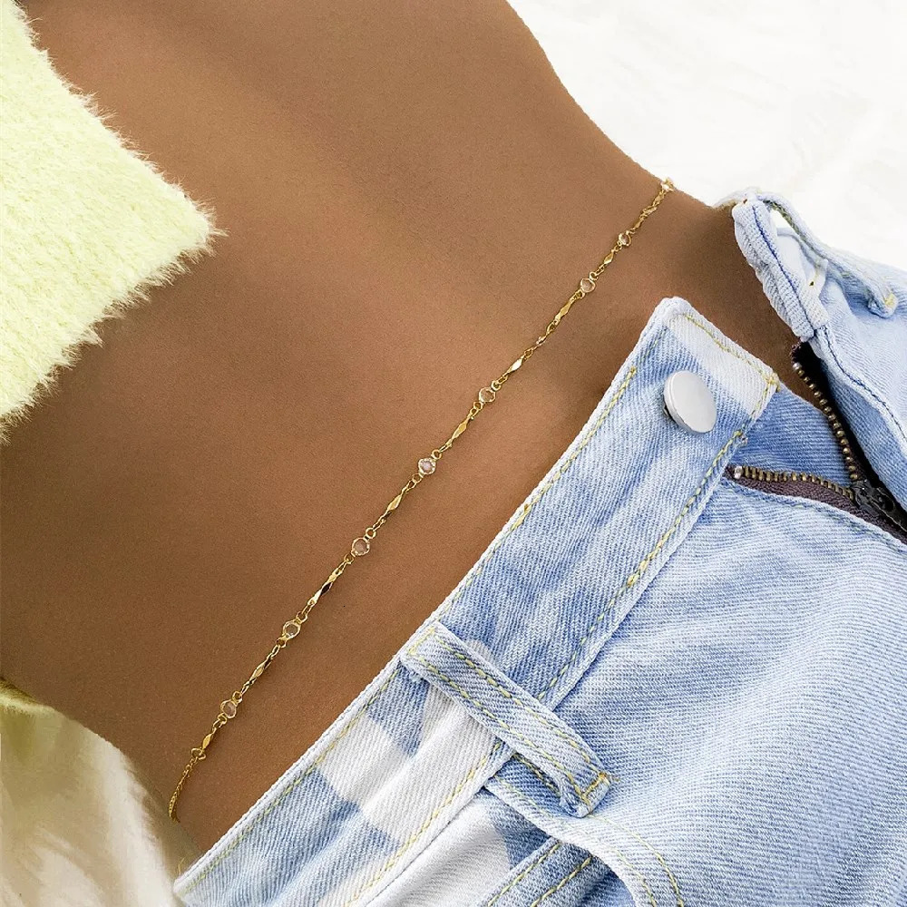 Simple Crystal Body Waist Chain for Women Egirl Minimalism Rhinestone Belt Belly Chain Summer Bikini Vacation Waist Jewelry 241225
