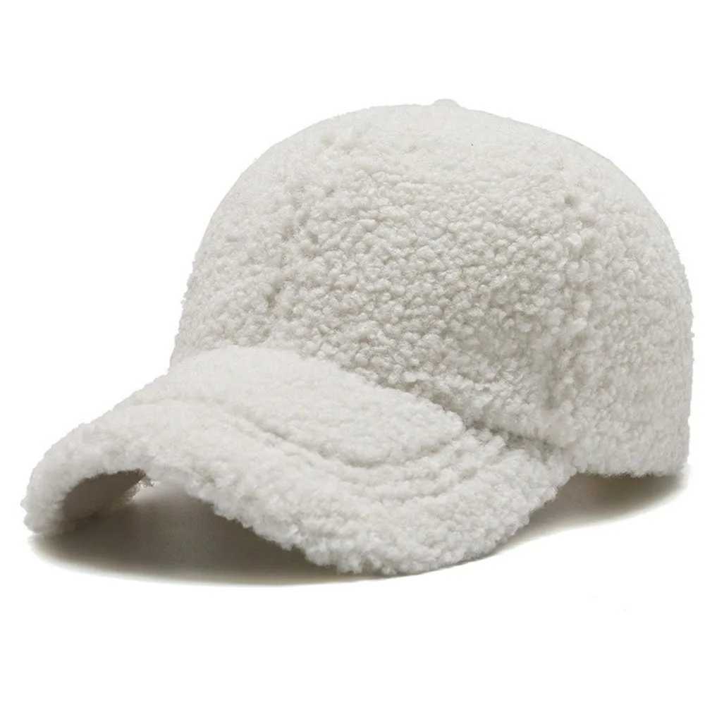 Casual matte cashmere baseball cap thick to keep warm plush snap button sunny Korean style winter leather cap sport W241225