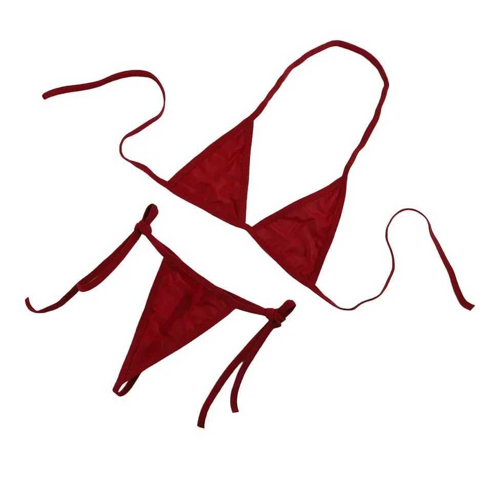 Womens sexy lingerie bikini swimsuit two-piece bra with tie edge thong beachwearW241225