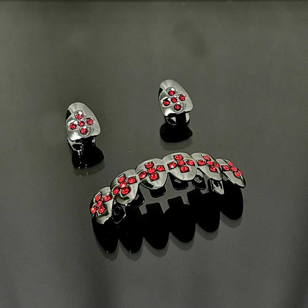 RACHELZ Dark Gothic Red CZ Stone Teeth Grillz Braces Black Color DIY Red Zircon Tooth Cs For Women Men Jewelry Dental GrillsXJ241225