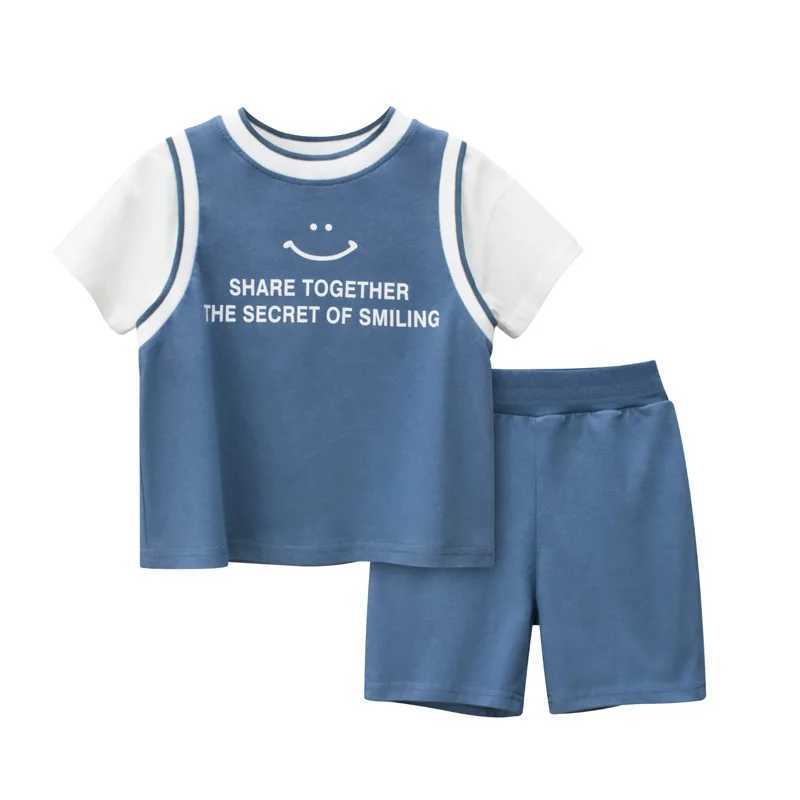 Clothing Sets Childrens Summer Short-Sleeved Shorts Suit Korean Version of the New Childrens Short-Sleeved Boys T-Shirt Shorts Short-SleevedY241225OFX