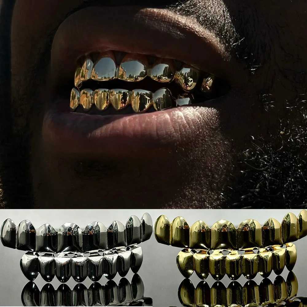 RACHELZ Hip Hop 8/8 Glossy Teeth Grillz Gold Silver Color Tooth Cs Braces Top Bottom Dental Grills For Women Men JewelryXJ241225