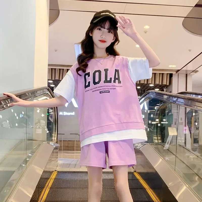 Clothing Sets Summer Teenage Girls Clothes Set Children Letter Printed T-shirts and Shorts 2pcs Suit Kid Fashion Top Bottom Outfits TracksuitsY241225C