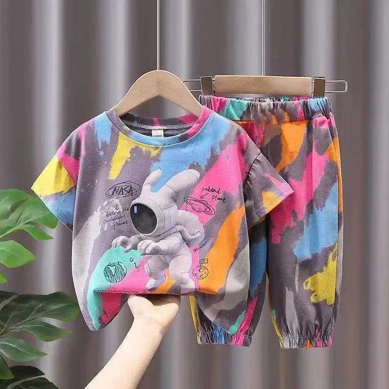 Clothing Sets Summer Baby Girl Clothes Set Kid Cartoon Astronaut T-shirts Pants 2pcs Suit Children Boy Tie Dye Short Sleeve Top Bottom OutfitsY241225U