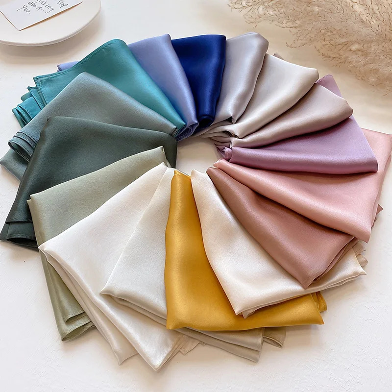 faux Pure Silk Scarf Women Neck Hair Band Foulard Square Small Headband Fashion Solid Color Neckerchief Scarves Bandana 241225