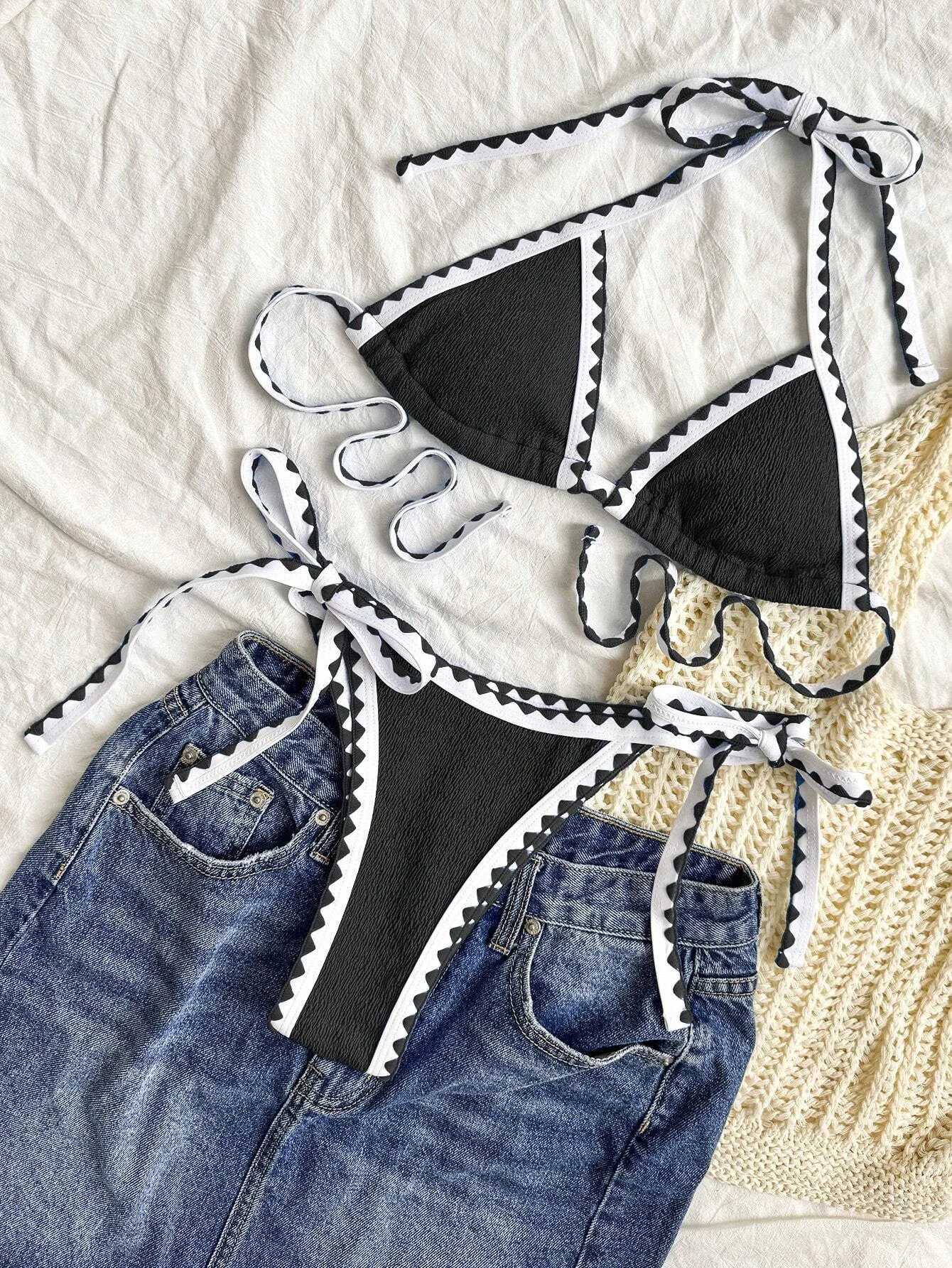 2018 suspender two-piece triangular bikini set womens swimsuit womens swimsuit bathroom swimsuit beach wear summer swimsuitW241225