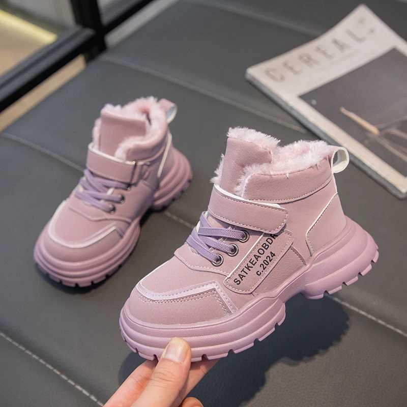 Athletic Outdoor Winter Children Boots Plush Girls Shoes Fashion Korea Style Kids Casual Sneaker Warm Fur Girls Ankle Boots 4 To 12 Years H241223