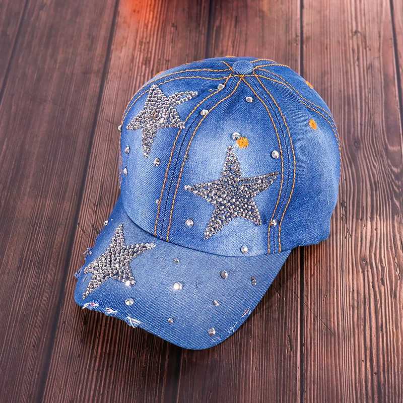 Diamond inlaid baseball cap Korean style womens summer sun hat denim letter rhinestone toe cap snap hip-hop hat W241225