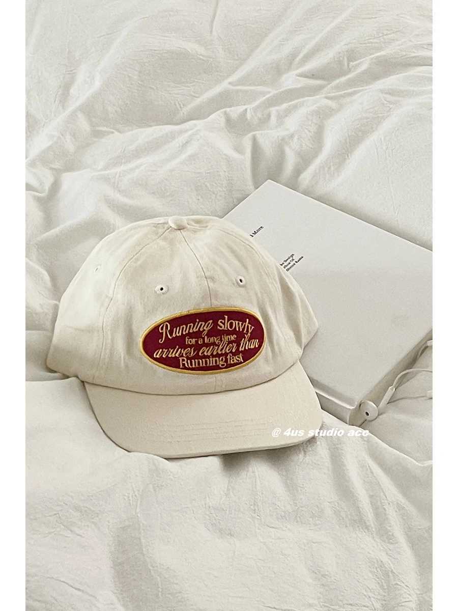 Flat Brim Peaked Cap Female Korean Soft Top Embroidered Big Head Round Flat Brim Hip Hop Baseball Hat Male W241225