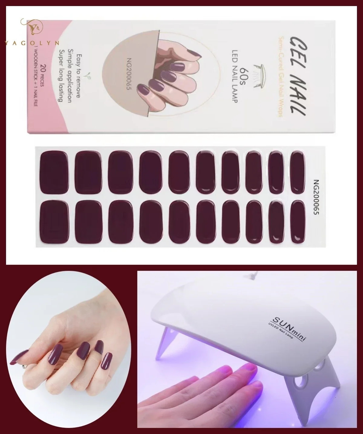 2Pcs/Set Gradient Semi-cured Gel Nail Sticker Set Manicure Nail Gel Wraps with 6W UV Lamp No Wipe Top Coat Kit Long Lasting Nail 241225