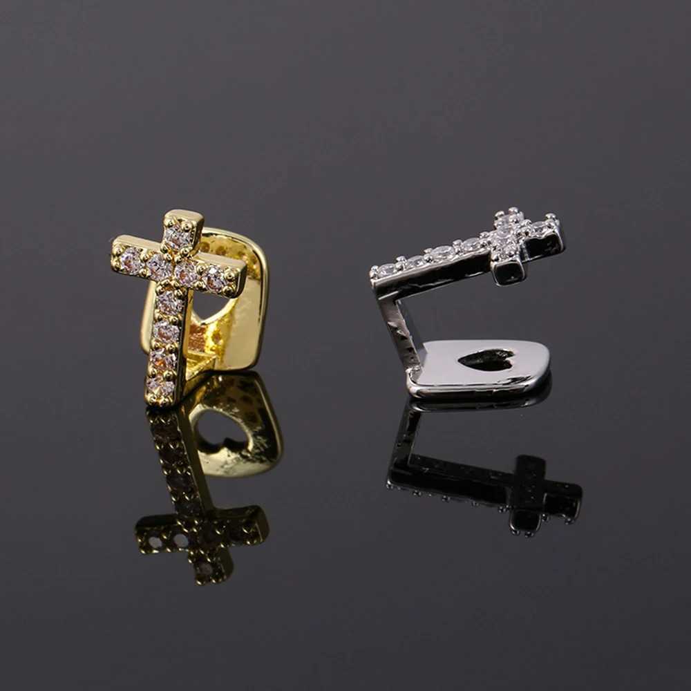 Hip Hop Bling Copper Cross Stones Teeth Grillz Cubic Zircon Cs Top Charm Grills For Men Women Jewelry UnsiexXJ241225