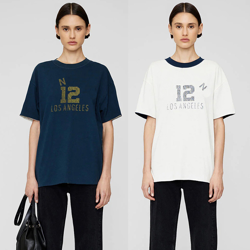 25ss tn Early Spring New Niche Designer Cotton Pullover Tees High Quality Tide Hot Gold Color Collision Double-Sided Wear Letter Print Short-Sleeved Polos T-shirt Tops