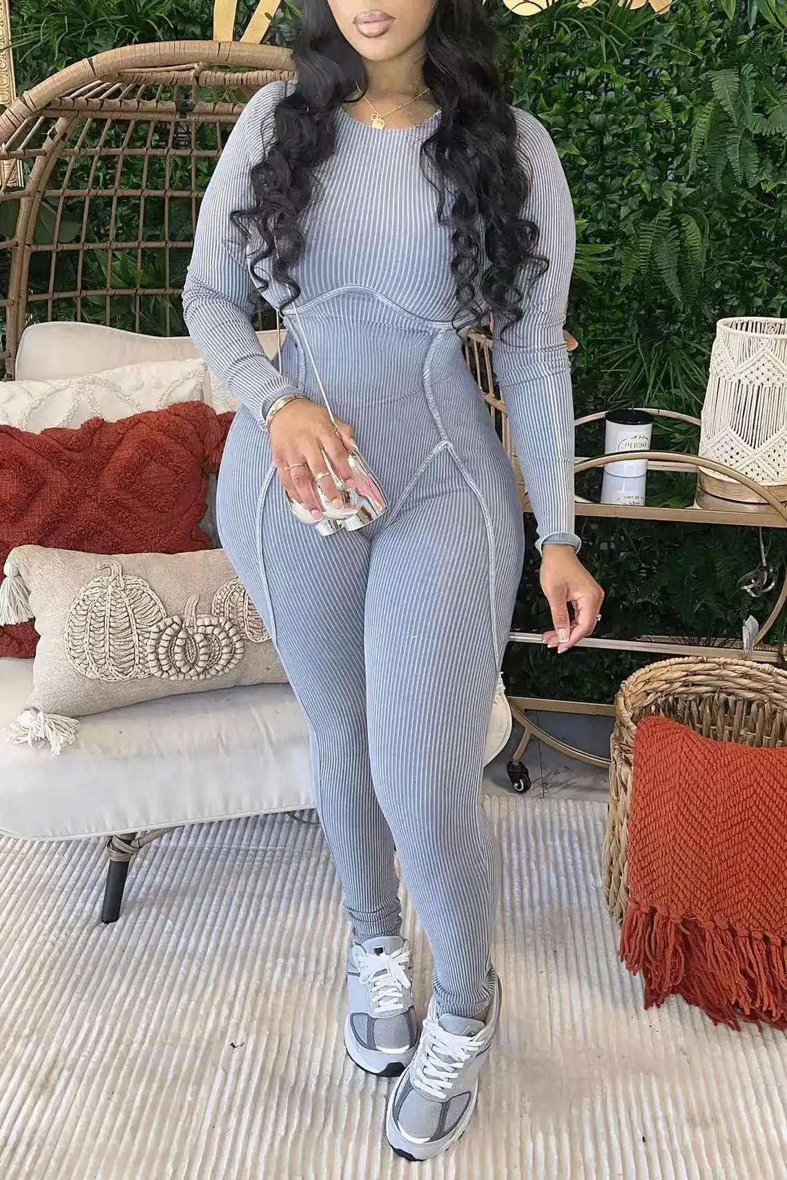 Jumpsuit Women Fashion Long Sleeved Spring Casual Solid Round Neck Skinny Daily Y2K Streetwear 241225