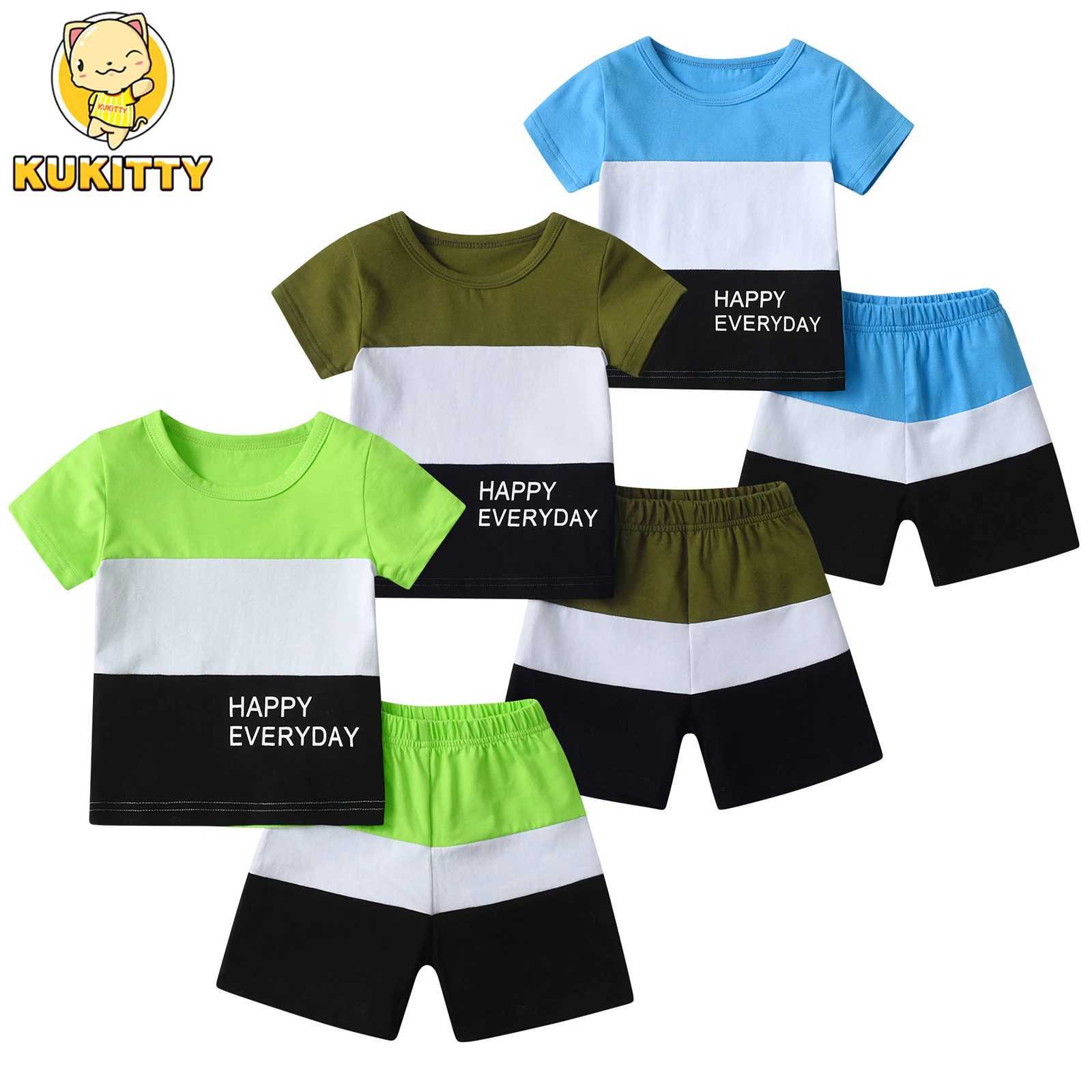 Clothing Sets Kukitty New Summer Kids Baby Boy Clothes Set Casual Short Sleeve Patchwork T-shirt Top + Short Pants Toddler Outfits for BoysY241225N8DJ