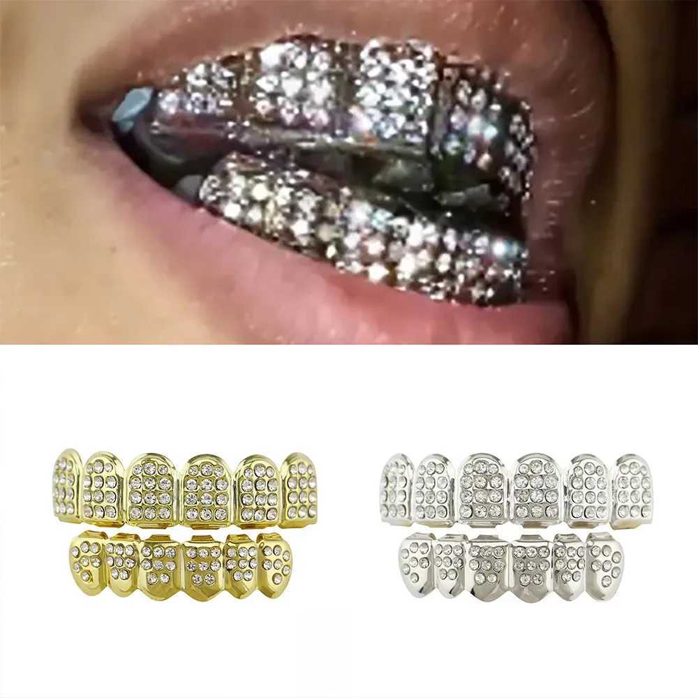 YOUNGX Hip Hop Czech Zircon Teeth Grills Gold Silver Color CZ Stone Tooth Cs For Women Men Jewelry Dental GrillsXJ241225