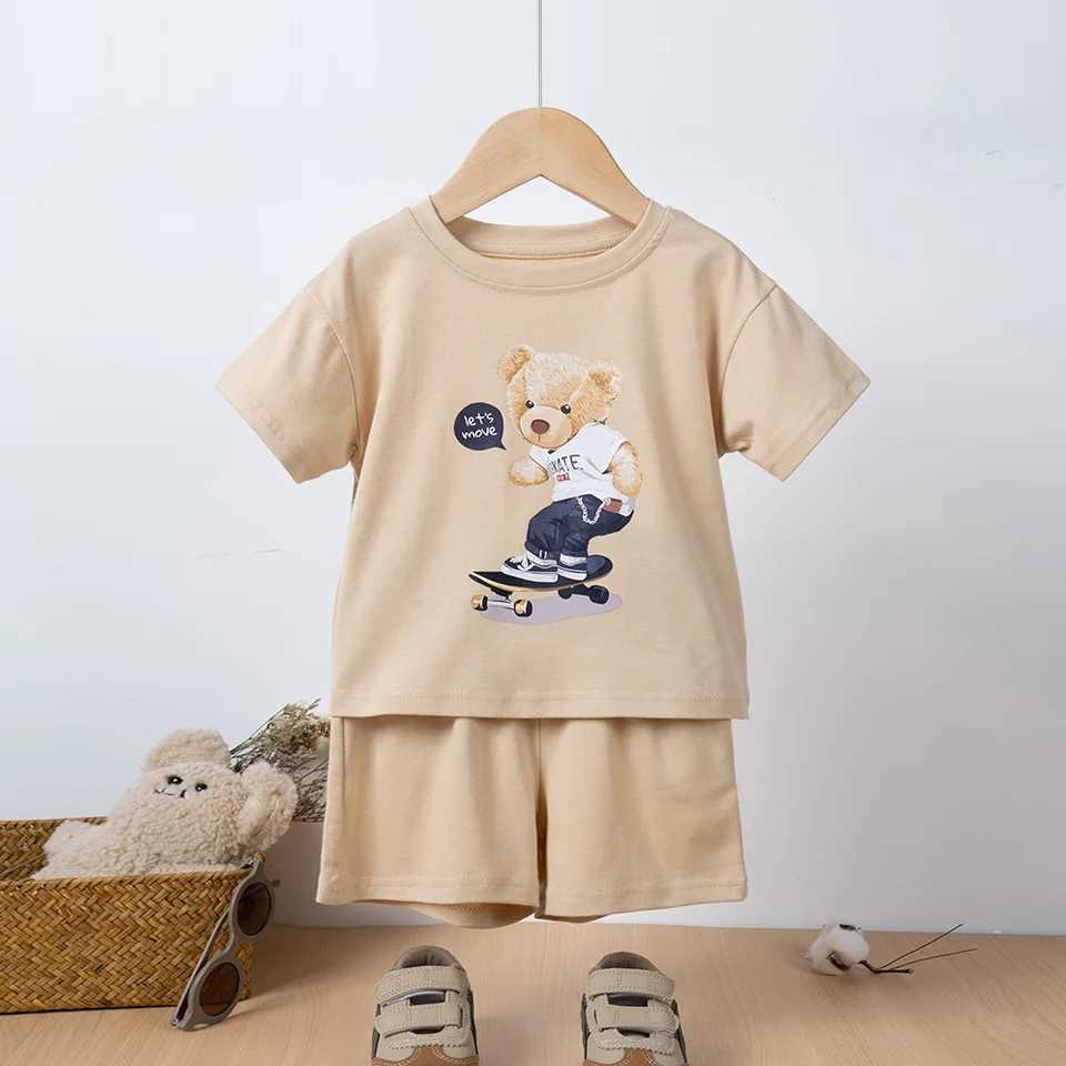 Clothing Sets 2PCS Summer Kids Clothes Sets 0-6Y Casual Short Sleeve Embroidery Tees+Shorts Suits Toddler Boys Girls Outfits SuitY241225ND1R