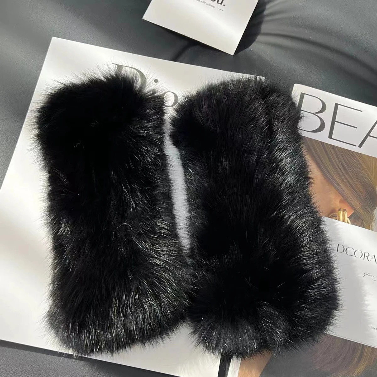 2024 Women Knit Fur Mitten Girls 100% Real Genuine Knitted Rabbit Fur Mittens Winter Warm Real Natural Fur Fingerless Gloves 241225