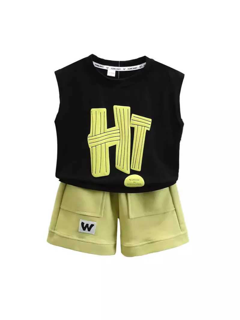 Clothing Sets Summer New Boys Suit Childrens Sleeveless Vest Baby Summer Boy Handsome Small Childrens Clothing Fashion Two-Piece SetY241225W1RT