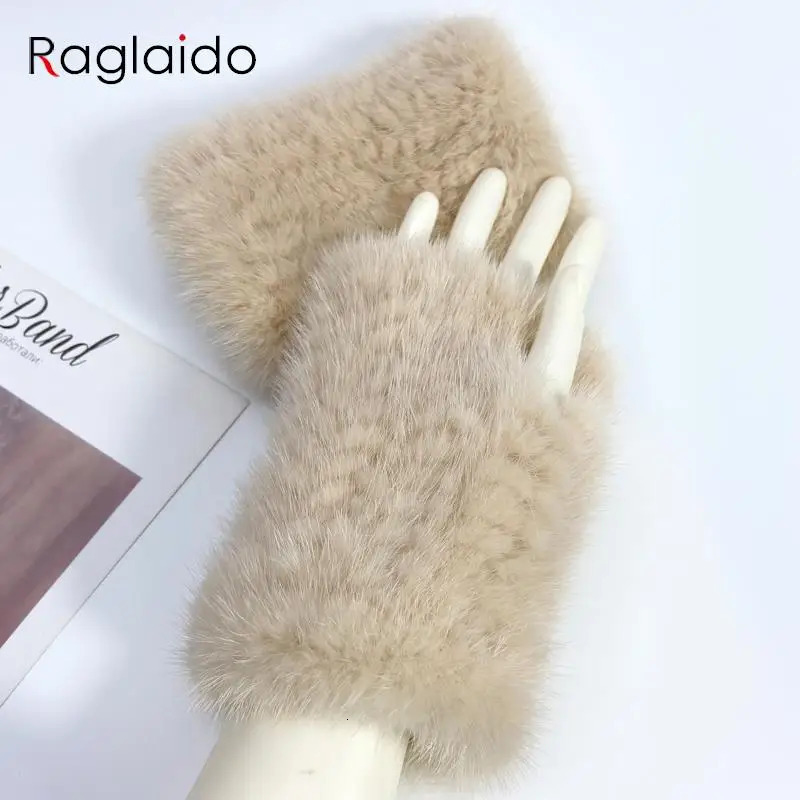 Real Mink Fur Fingerless Gloves for Women Girls Natural Fur Knitted Mittens Warm Soft Winter Gloves 241225