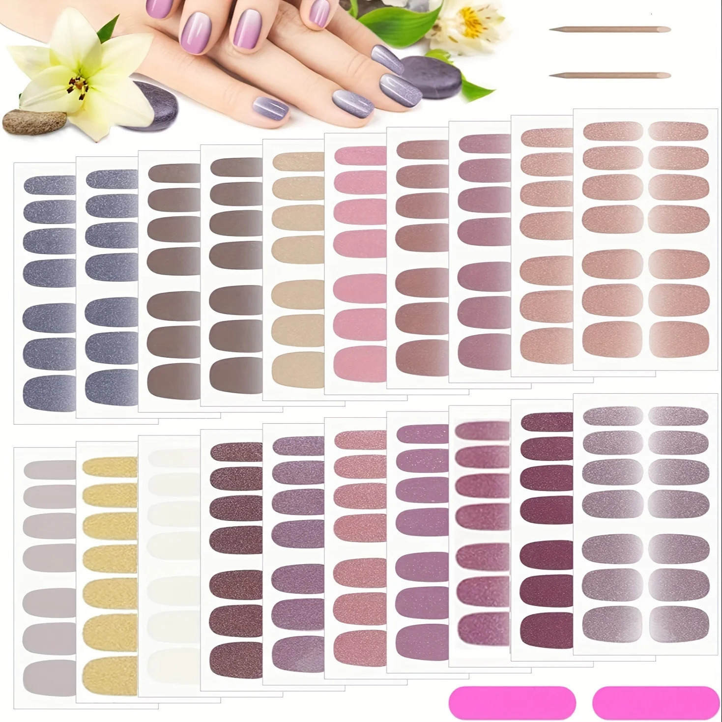 20 Full-Pack Nail Polish Stickers Nail Strips with 2 Double-Sided Nail File Nail Art Gel Nail Polish Strips Self-Adhesive Press 241225