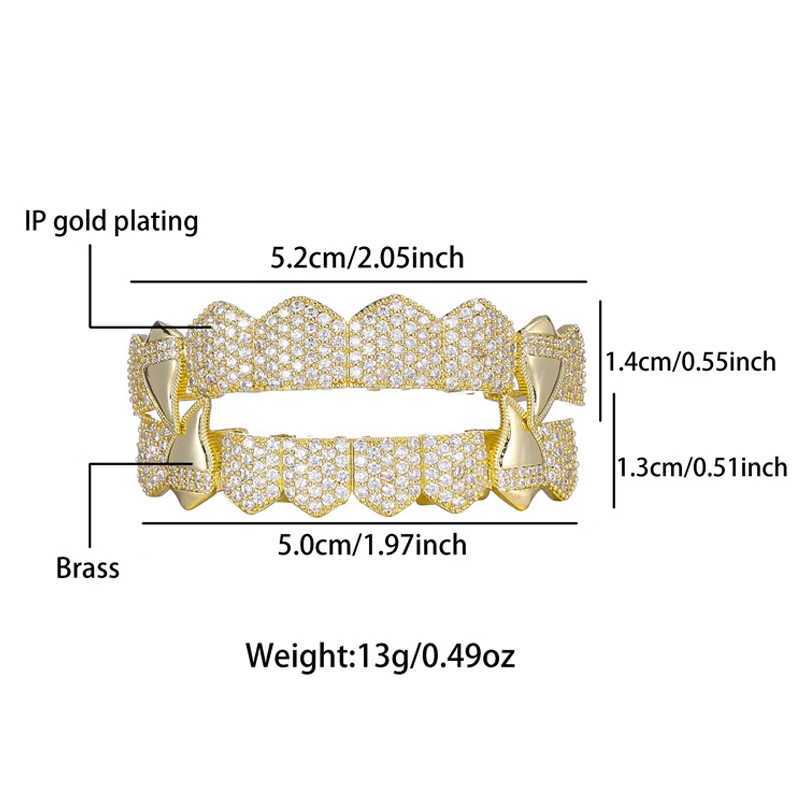 TrendMen Hiphop Rock Vampire Copper Zirconia Tooth Socket Dental Crown For Men Boys Gold Color Metal Crystal Party Jewelry GiftsXJ241225