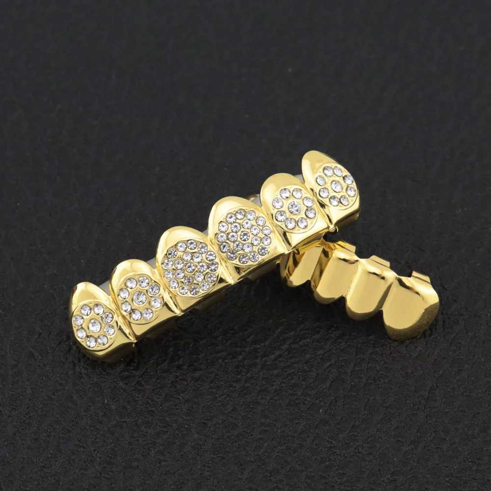 1set Hip Hop Teeth Grillz Gold Plated Dental Grills Rock Tooth Grillz Cs Crystal Teeth Cs Halloween Vampire Tooth GiftXJ241225