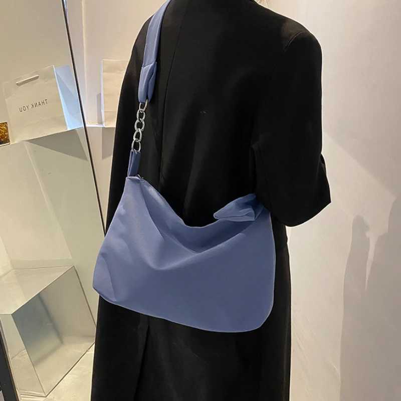 Black Crossbody for Women Girls Handbag Shopper Casual Solid Simple Chain Knotted Straps Messenger Shoulder Totes BagsXJ241225