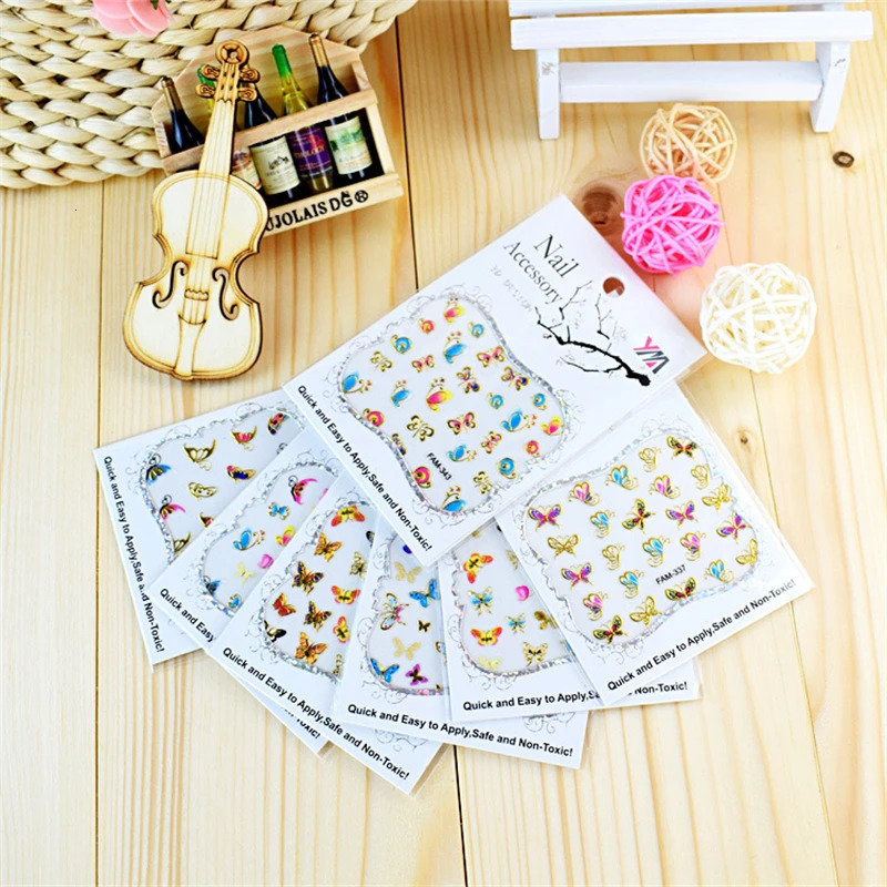 Korean Style Fashion Color Nail Decals 3D Nail Stickers Bronzing Butterfly Nail Stickers DIY Nail Stickers 241225
