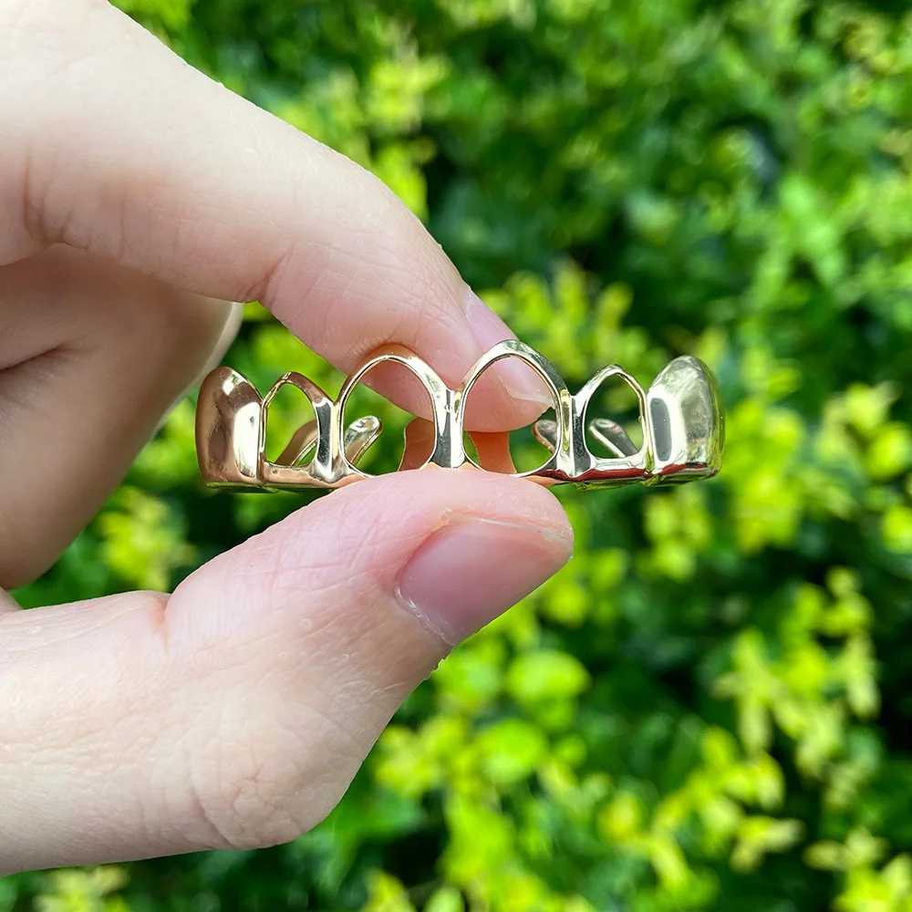 RACHELZ Hip Hop Hollow Top Teeth Grillz Silver Black Color Tooth Cs For Women Men Jewelry Halloween Cosplay GiftXJ241225